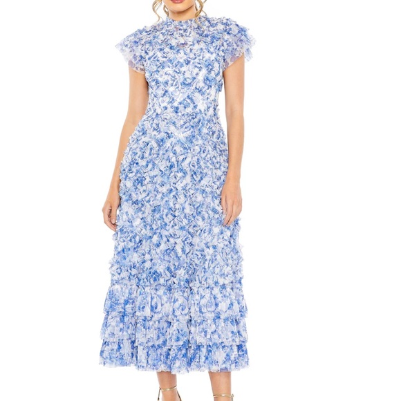 Mac Duggal Blue and White Midi Dress - Picture 4 of 16